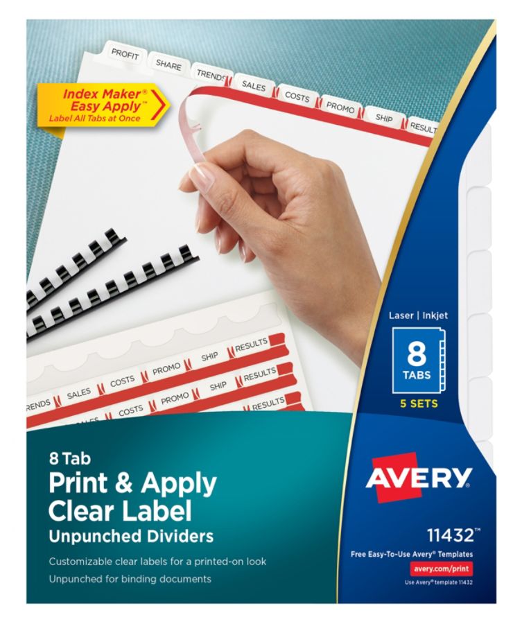 https://officedepot.scene7.com/is/image/officedepot/990655_p_avery_index_maker_easy_apply_clear_label_dividers_with_white_tabs_unpunched_8_tab_pack_of_5_sets?$Enlarge$#_lg.jpg