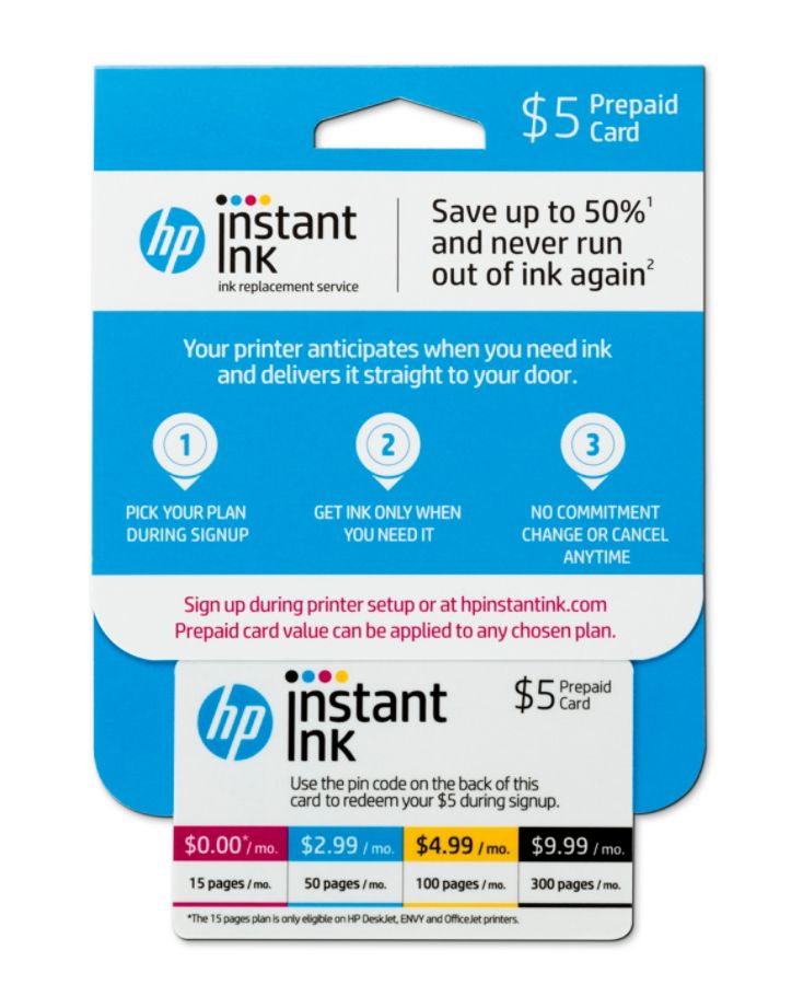 HP Instant Ink 5 Prepaid Card Four Monthly Plans 1550100300 Pages ...