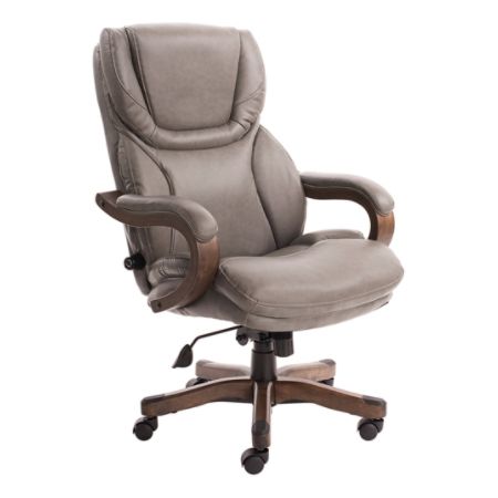 Serta Big And Tall Bonded Leather High Back Office Chair With Upgraded Wood Accents Mindset Gray Espresso Item 9989597